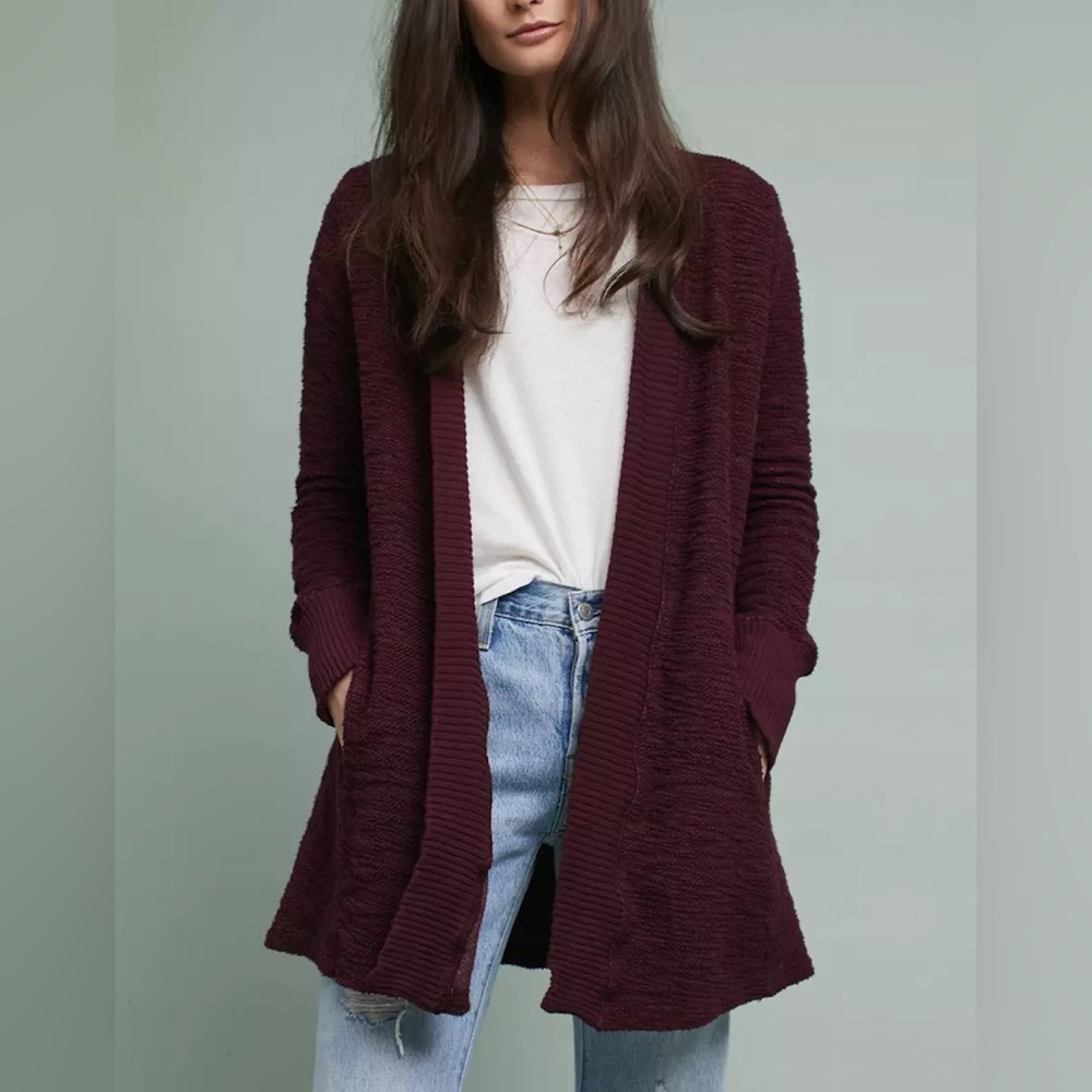 145-Anthropologie T.La Bordo Cardigan Oversized Textured Open Front Cozy Sweater